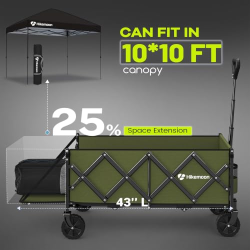 HIKEMOON 43'' Extra Long Folding Wagon with Extended Tailgate, Green - color: Army Green