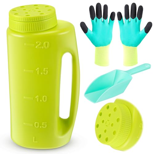 Handheld Spreader Set with Scoop & Gloves for Seed, Salt, De-icer,Green - color: Green