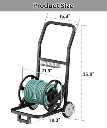 Artigarden Garden Hose Reel Cart with Wheels, Outdoor Water Hose Cart Black - color: Black, size: Holds 165 ft