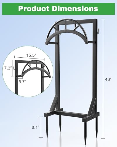 Garden Hose Holder, Metal Water Hose Storage Stand Hanger, Freestanding Water Hose Organizer Rack with 2 Tool Hooks for Outdoor Yards, Farms and Lawns, Black