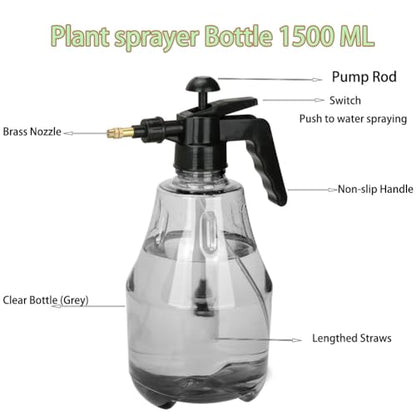 2 Pack Handheld Pump Sprayer, Garden Pressure Water Spray Bottle - color: 1.5L-Grey-2PCS