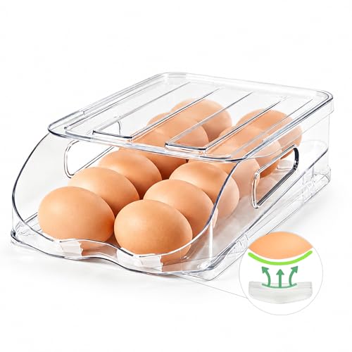 SMRCAD 12-Egg Dispenser with Silicone Bumpers, Auto-Rolling, Stackable - size: 1 Layer Holder 12 Eggs(M SIZE)
