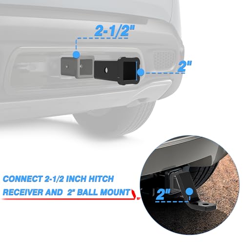 MICTUNING 2-1/2 inch to 2 inch Trailer Hitch Receiver Adapter - size: 2-1/2" to 2"