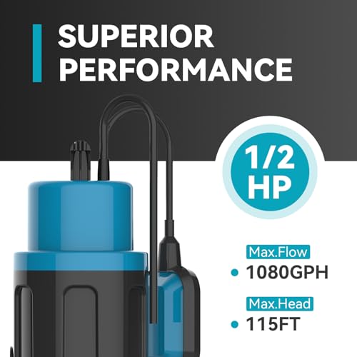 1/2HP Sump Pump 1080GPH Submersible Water Pump with Float Switch - color: Deep Blue