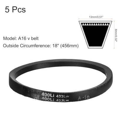 uxcell 5Pcs A16 Classic Wrapped Rubber V-Belt, 18" Outside Circumference x 0.51" Width x 0.32" Height, A-Section Rubber Drive Belt - size: A16