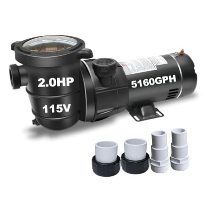DoE-Compliant CEC approved Pool Motor Pump 2HP 115v 5160GPH - color: Charcoal