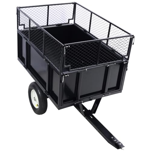 2-in-1 Dumping System ATV Trailer Steel Dump Cart, Heavy Duty Tow Behind Carts, Utility Lawn Garden Trailer with Removable Sides for Tractors, ATV, UTV, Lawn Mowers, 750lbs 22 Cubic Feet, Black