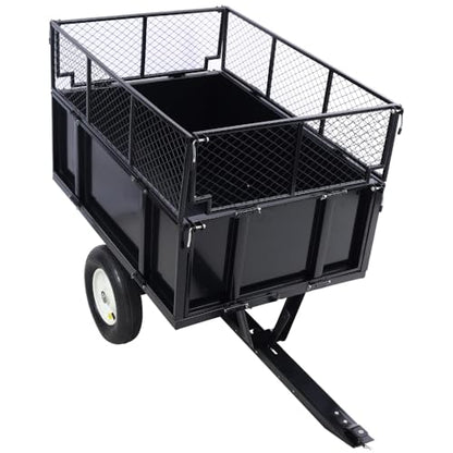 2-in-1 Dumping System ATV Trailer Steel Dump Cart, Heavy Duty Tow Behind Carts, Utility Lawn Garden Trailer with Removable Sides for Tractors, ATV, UTV, Lawn Mowers, 750lbs 22 Cubic Feet, Black