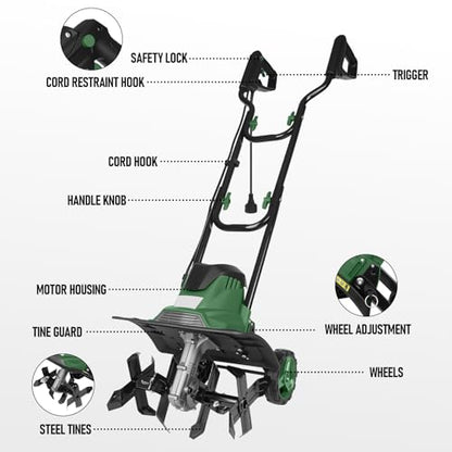 10A 14-Inch Electric Tiller Cultivator - size: 10A-14INCH