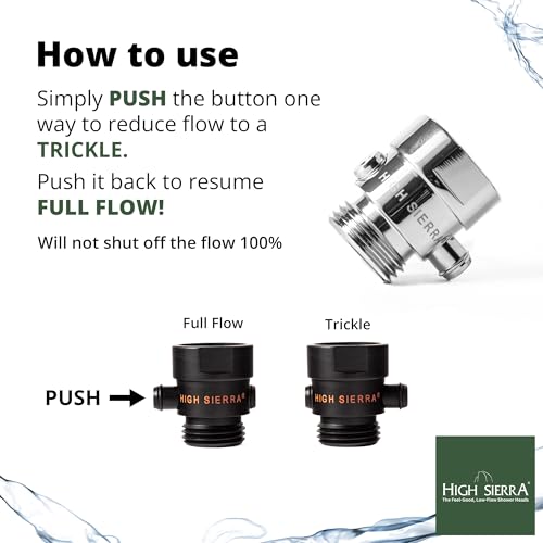 High Sierra® - All Lead-Free Brass Trickle Valve For Shower Heads. For Pause & Pressure Control. Easy To Push Button Reduces The Flow of Water or Shuts It Off to Just a Trickle - Polished Brass - color: Polished Brass