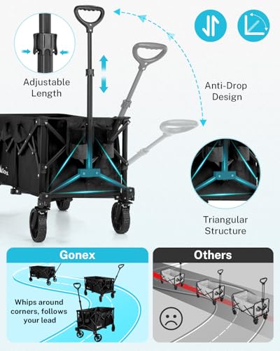 Gonex 38" L Collapsible Wagon Cart Foldable, 220L Folding Utility Cart - color: Black