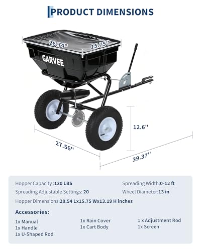 Tow Behind Broadcast Spreader, 125L, 30 Settings, 9.8 ft Spread, Black - color: Black