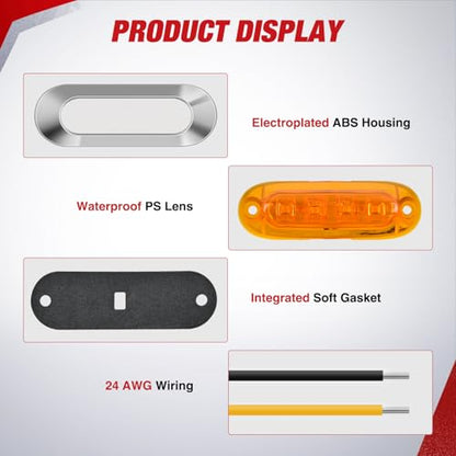 Nilight 3.7" Amber Oval Side Marker Light, 4 LED IP68 Waterproof - color: Amber 3.7" 10Pcs
