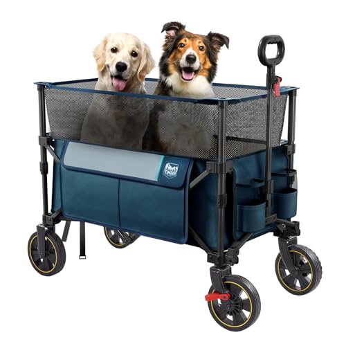 Timber Ridge 350L Extra Large Collapsible Folding Wagon Carts with Brake - color: Blue, size: 350L