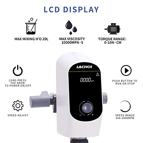 Electric Overhead Stirrer Mixer Lab LCD 2000RPM Timing 20L 10000mPas - size: 20L