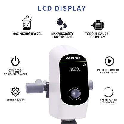 Electric Overhead Stirrer Mixer Lab LCD 2000RPM Timing 20L 10000mPas - size: 20L
