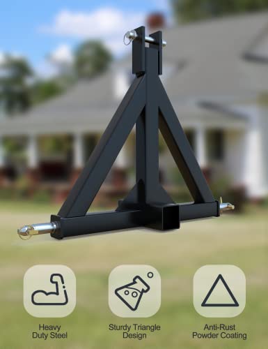 3 Point 2" Receiver Hitch, Category 1 Tractor, Heavy Duty Steel, Black
