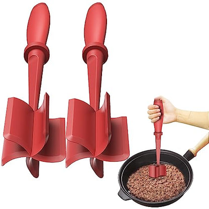 2Pack Meat Chopper Hamburger Masher Ground Beef Smasher Utensil Mix Tool - color: 2 Pack-Red