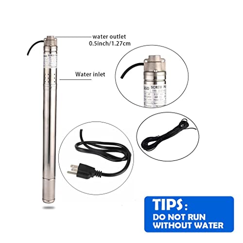 2In Stainless Steel Deep Well Pump 110V/60Hz Submersible Well Pump 0.5Hp 50mm Bore ＞53mm Well Rotary Screw Pump Max.H Lift 164ft 4.4GPM Electric Water Pump for Home Garden Agricultural Irrigation - size: 1/2" 110-120V 60Hz 0.5HP