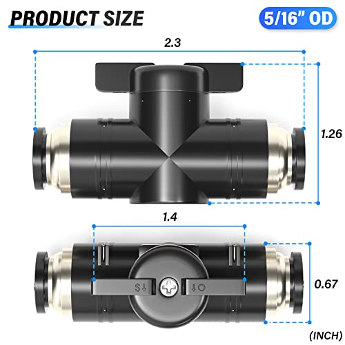 TAILONZ 5/16"OD Push-to-Connect Fitting Ball Control Valve BVU-5/16 1Pcs - size: 5/16"OD/1PCS