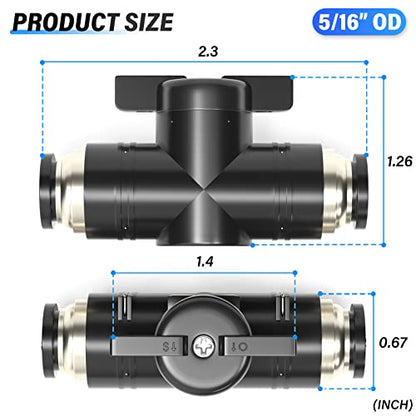 TAILONZ 5/16"OD Push-to-Connect Fitting Ball Control Valve BVU-5/16 1Pcs - size: 5/16"OD/1PCS