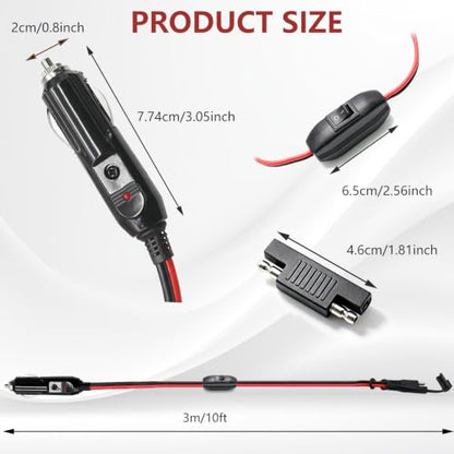 SAE Cigarette Lighter Cable Wire Harness with Switch 10FT 12AWG for Sprayer - color: Black-12AWG