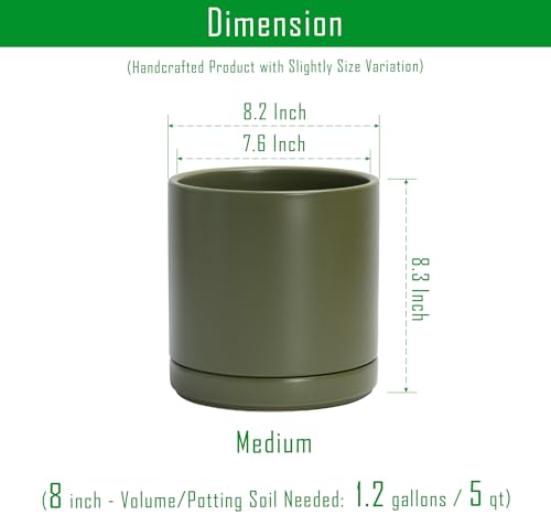 D'vine Dev 8.2 Inch Ceramic Planter Pot, Olive, 94-O-D-J - color: Olive, size: Medium