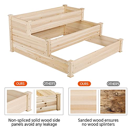 Yaheetech 3 Tier 47 x 47 x 22in Raised Garden Bed Horticulture Outdoor Elevated Flower Box Tiered Garden Bed Wooden Vegetables Growing Planter for Backyard/Patio/Gardener - color: Natural Wood