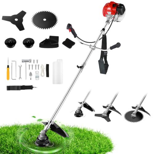58cc 4-in-1 Gas String Trimmer, 2-Stroke Engine with Bike Handles - color: Red