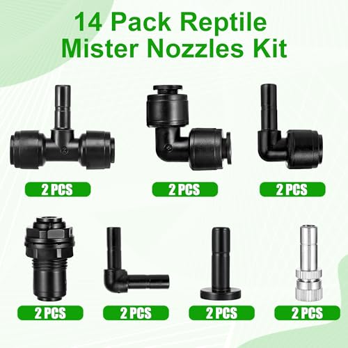 14 Pack Single-Head 1/4 Reptile Mister Nozzles Kit,Reptile Misting - size: Single-Head*2