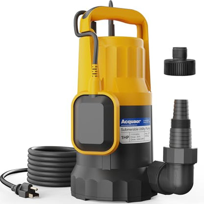 Acquaer 1HP Sump Pump, 4345GPH Utility Pump with Auto Float Switch - color: Light Yellow