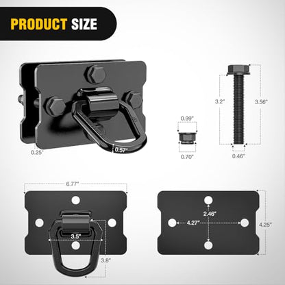 Nilight 1/2" Heavy Duty Trailer D Ring Tie Down Anchors with Backing Plates - color: Black, size: D Ring