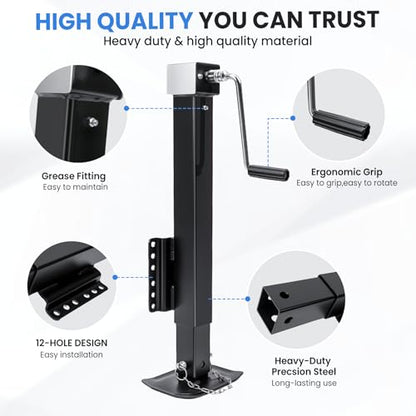 8000 lbs Trailer Jack, 20-24V Drill Compatible, Heavy Duty - color: Black