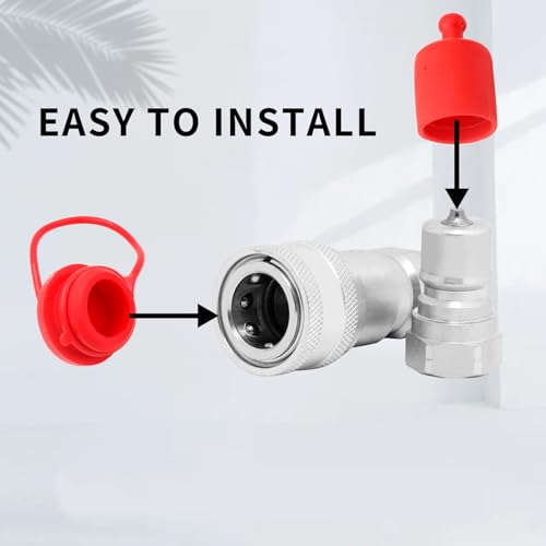 1/4" ISO5675 Hydraulic Coupling Dust Cap and Plug,Red Rubber Male Dust Cap and Female Plug Covers for Hydraulic Quick Coupler 4set - size: 0.25 Inch, style: ISO5675