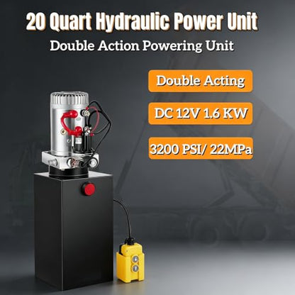 20 Quart Double Acting Hydraulic Power Unit 12V 3200 PSI - color: Double Acting, size: 20 Quart