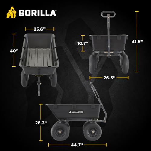 Gorilla Carts Poly Dump Cart, 1200 lb. Capacity, 6 Cu Ft - size: 6-Cubic Feet, style: Pneumatic