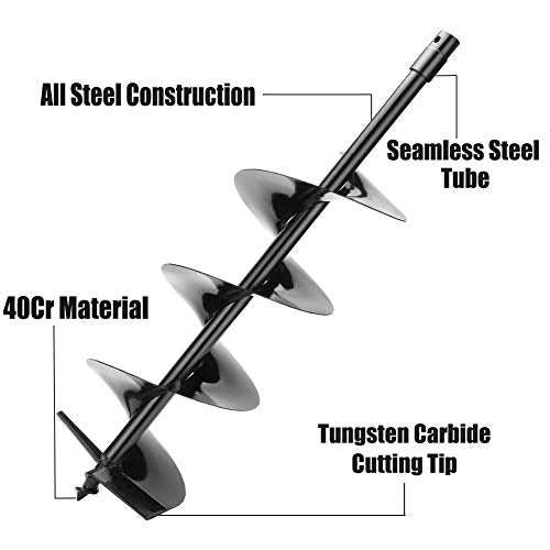 Earth Auger Drill Bit,7/8" Shaft & 31” Length Augers for Gasoline Earth and Ice Auger Power Heads (8 Inch, Black Post Hole Digger) - size: 8 Inch