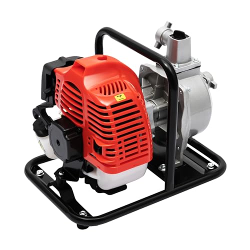 1400W Gas Powered Water Pump 1 inch High Pressure Water Pump 40.2CC 2 Stroke Gasoline Engine Water Pump, Lift 98ft Suction 23ft Speed 6500r/min Agricultural Irrigation Water Pump 282.5ft³/H Flow Rate