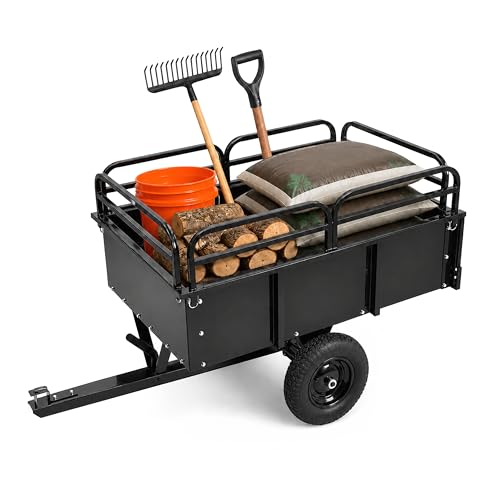 ALMULOO Heavy Duty Trailer Dump Cart Universal 750LBS 15 Cu.Ft Tow Behind