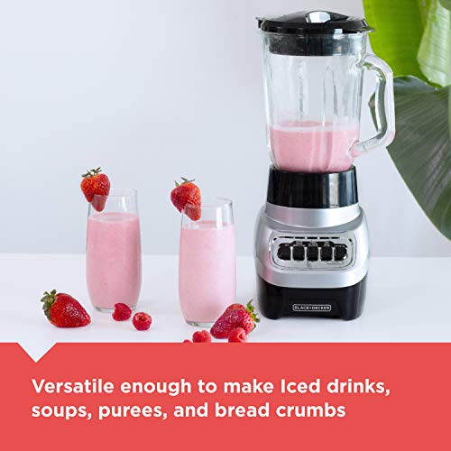 BLACK+DECKER PowerCrush Multi-Function Blender with 6-Cup Glass Jar, 4 Speed Settings, Silver - style: Countertop Blenders