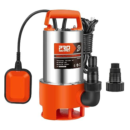 Prostormer 1HP 3700GPH Clean/Dirty Stainless Steel Submersible Sump Pump