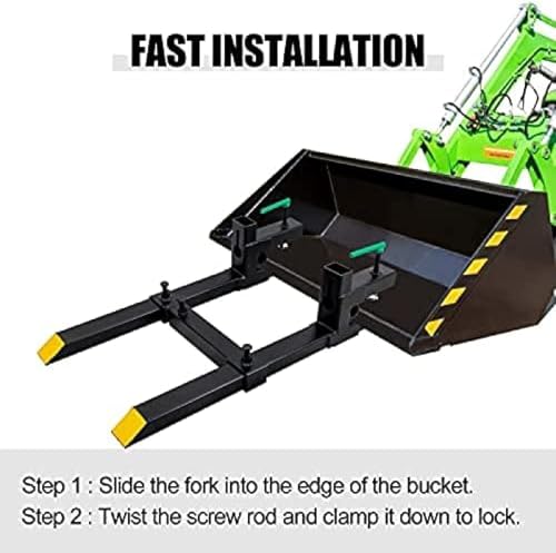 Clamp On Debris Forks To 48-60" Bucket, 4,6-Tine Clamp On Pallet Forks Bucket Forks Attachments, Ideal For Loader, Tractor Buckets, Skidsteer,60''with Stabilizer Bar 1500LBS - size: 60''with Stabilizer Bar 1500LBS