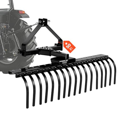 VEVOR 50 in Lanscape Rock Rake, 3-Point Tow Behind Landscape Rake with 17 Steel Tines, Fit Category 1 Tractors, Angle Adjustable, Heavy Duty Lawn Dethatcher Rake for Grass Branch Debris - style: 50" Dethatcher with 3-Point Attachments