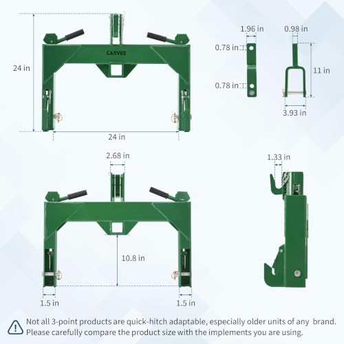 IDEALHOUSE 3-Point Quick Hitch with 2" Receiver & Versatile Top Adapter - color: Green