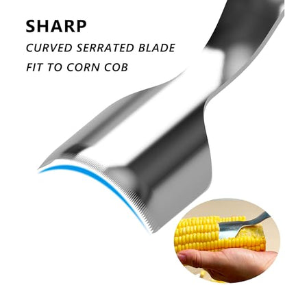 Long Handle Corn Peeler, Stainless Steel Corn Cob Stripper & Curved Blade - size: Long Handle