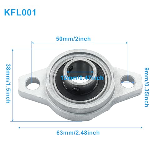 4 Pcs KFL001 Flanged Pillow Block Bearings, 12 mm - size: KFL001