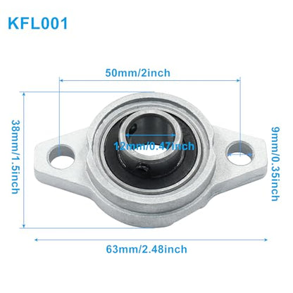 4 Pcs KFL001 Flanged Pillow Block Bearings, 12 mm - size: KFL001