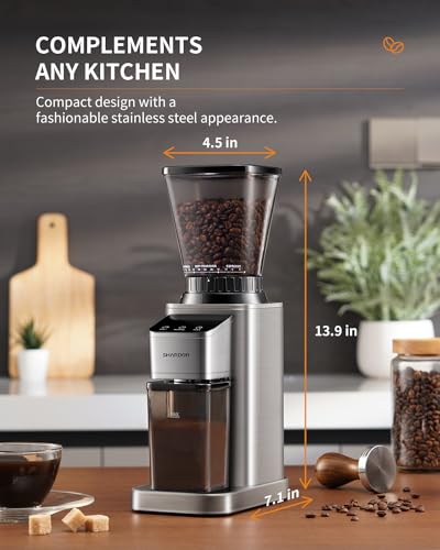 SHARDOR Conical Burr Coffee Bean Grinder, Anti-Static, 48 Settings, Silver - color: Silver
