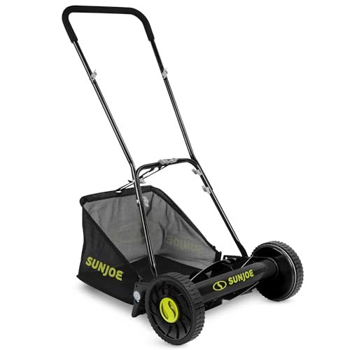Sun Joe Manual Push Reel Lawn Mower with 6.6-Gal Grass Catcher, 16-Inch Cutting Width - Heavy-Duty Yard Trimmer Machine for Gardening Care and Maintenance, MJ500M - size: 16 in
