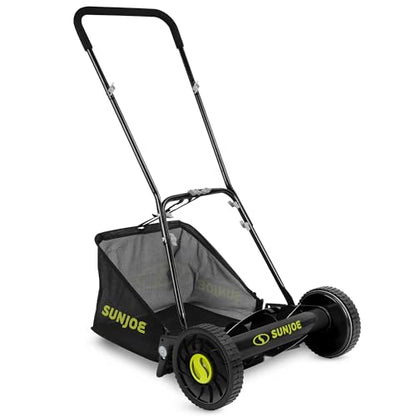 Sun Joe Manual Push Reel Lawn Mower with 6.6-Gal Grass Catcher, 16-Inch Cutting Width - Heavy-Duty Yard Trimmer Machine for Gardening Care and Maintenance, MJ500M - size: 16 in